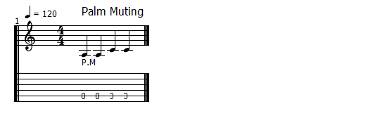 Palm Muting Guitar Tab Example